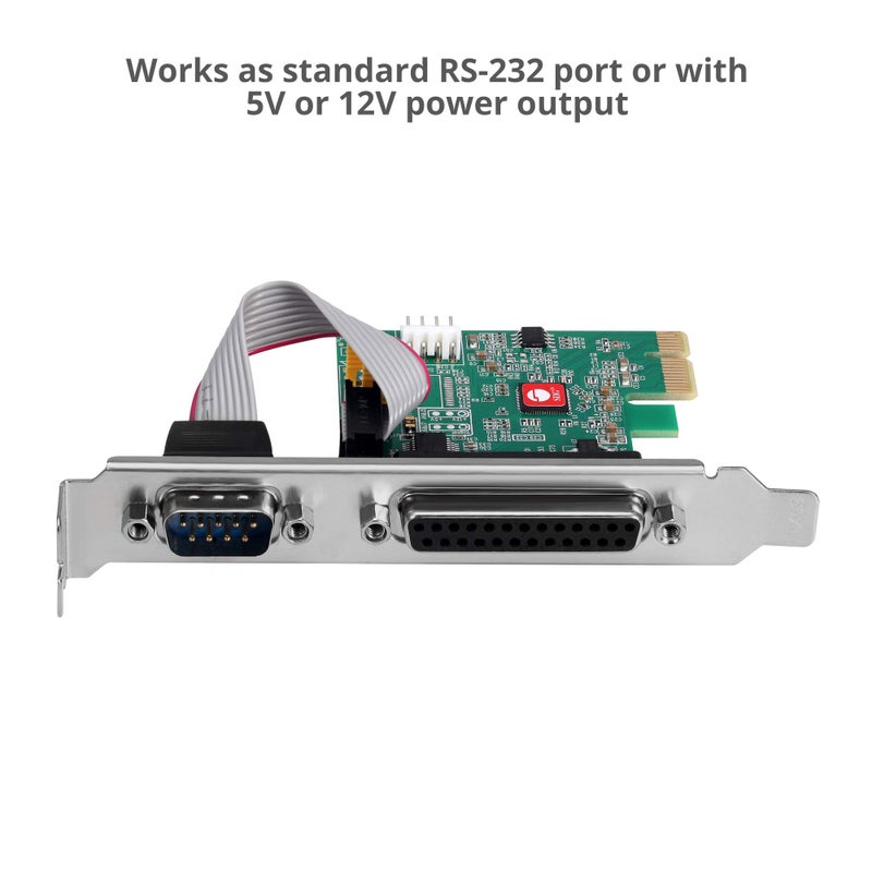 SIIG Single Serial Port/RS-232 and Single Parallel Port PCIe Card Compatible with 16C550 UART (JJ-E20311-S1) - Image 4